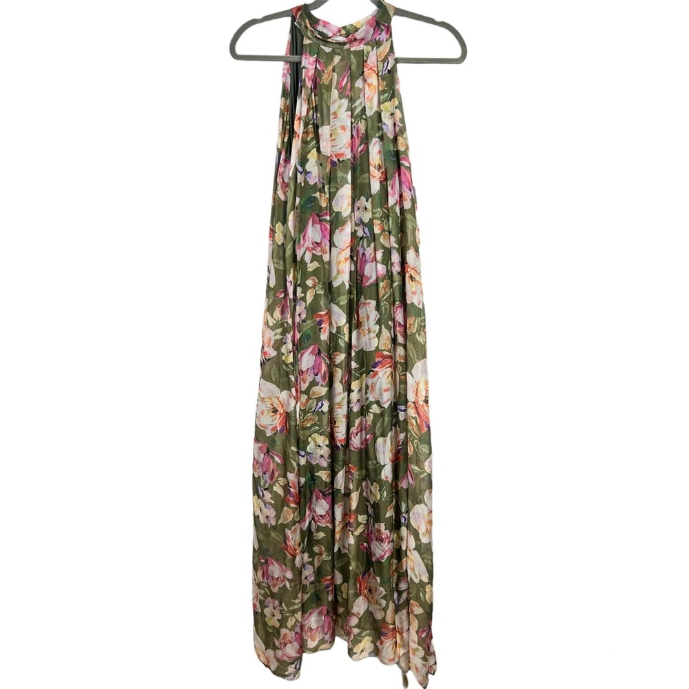 BELLAMBRA Italy Green Floral Halter Silk Blend Maxi Dress Sleeveless Size Large